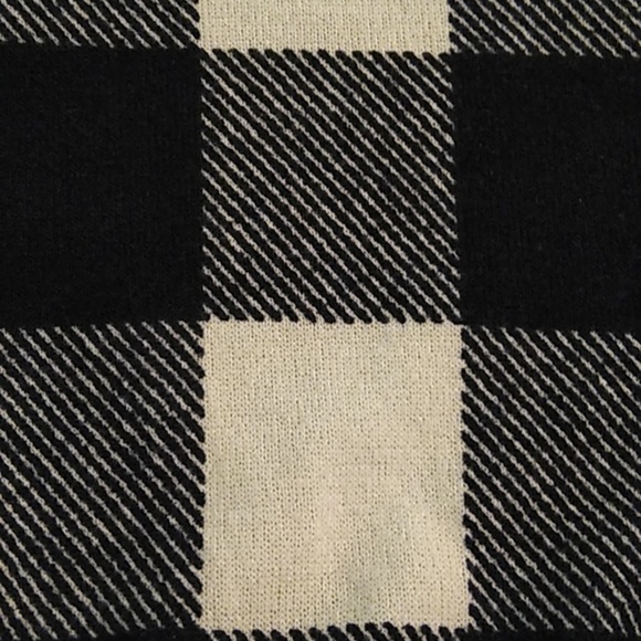 HEIMISH USA BLACK & CREAM BUFFALO PLAID, KNIT,  BABYDOLL MINI DRESS W POCKETS - Picture 6 of 8